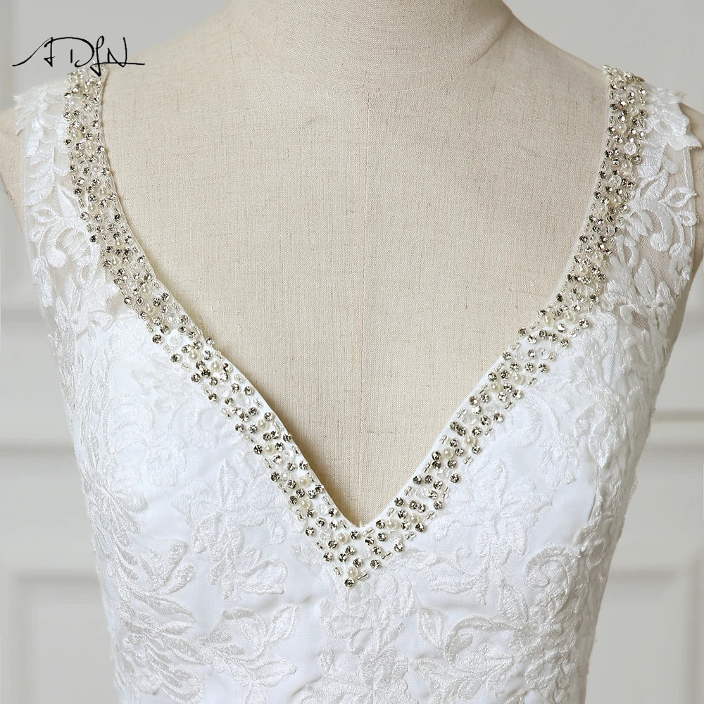 ADLN Beach Wedding Dress vestido de noiva Customized Double V-neck Plus Size Chiffon Gowns Beaded Bohemian Bridal Dresses