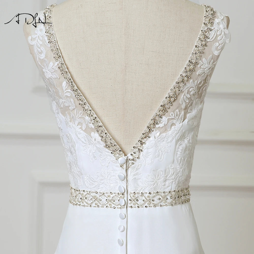 ADLN Beach Wedding Dress vestido de noiva Customized Double V-neck Plus Size Chiffon Gowns Beaded Bohemian Bridal Dresses
