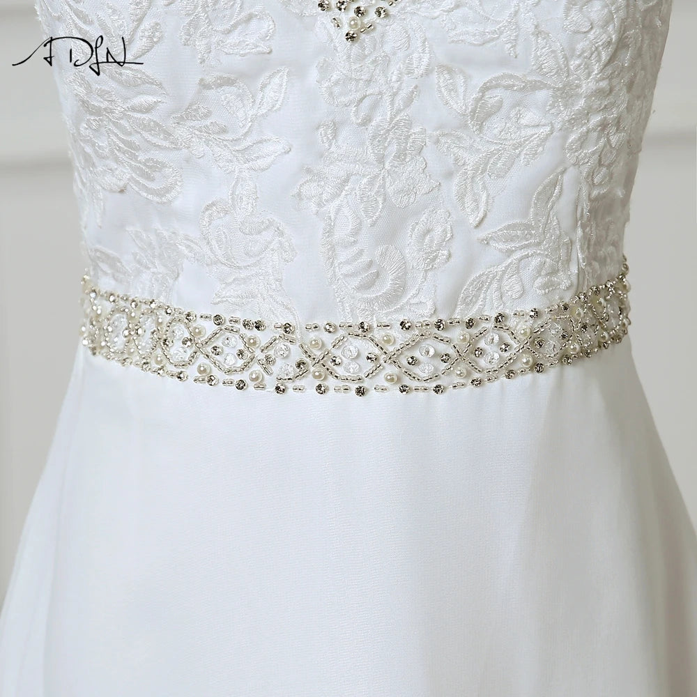 ADLN Beach Wedding Dress vestido de noiva Customized Double V-neck Plus Size Chiffon Gowns Beaded Bohemian Bridal Dresses