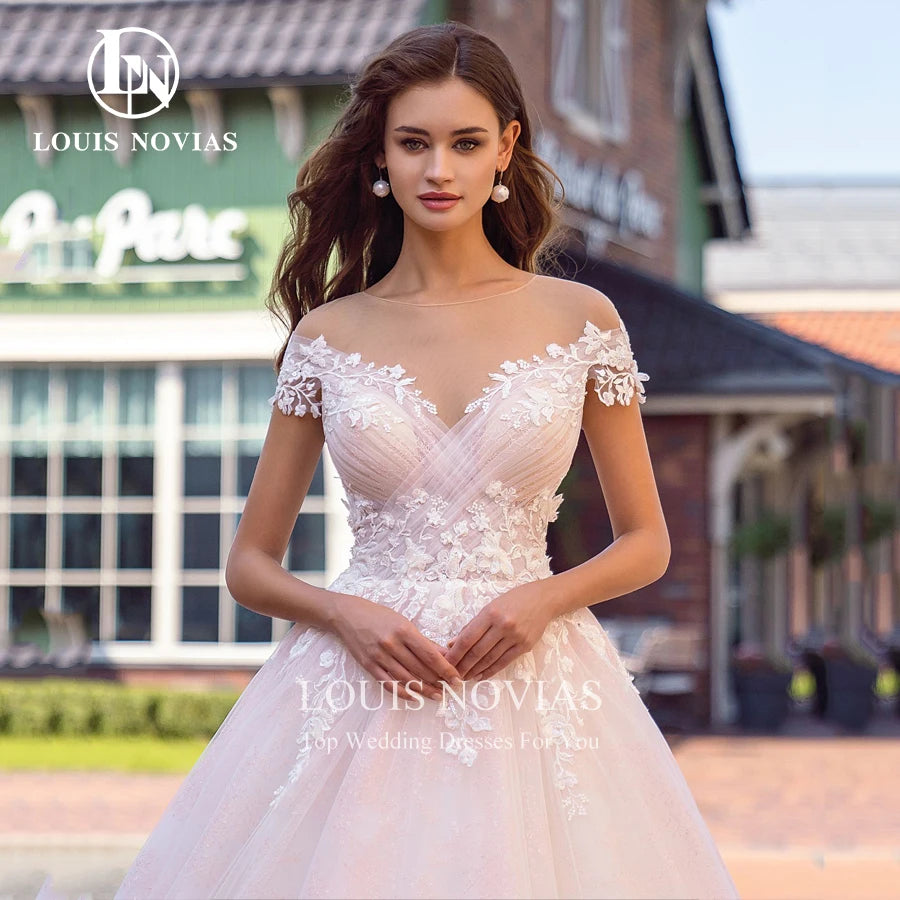 LOUIS NOVIAS A-Line Wedding Dress Elegant Vestidos De Novia Off the Shoulder Beaded Appliques Bride Skirt Sweetheart Bridal Gown