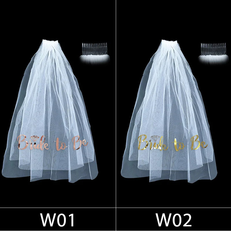 White Short Bridal Wedding Veil Wedding Decorations Bride To Be Sash Bachelorette Party Girl Hen Partys Decor Hair Accessories