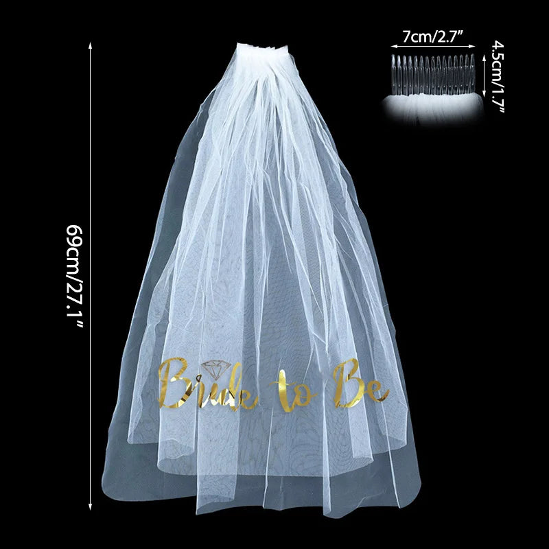 White Short Bridal Wedding Veil Wedding Decorations Bride To Be Sash Bachelorette Party Girl Hen Partys Decor Hair Accessories