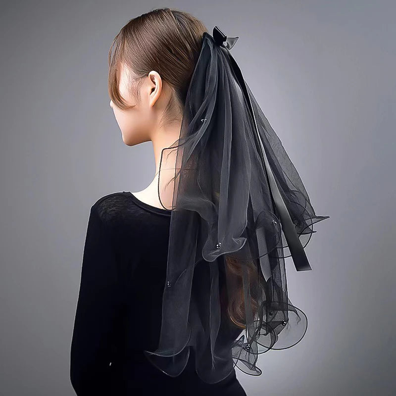 Wedding Bridal Head Veils Black Vintage Double-Layer Gauze Mesh Lace Veil Women's Girls Party Headwear Accessories Photos Props