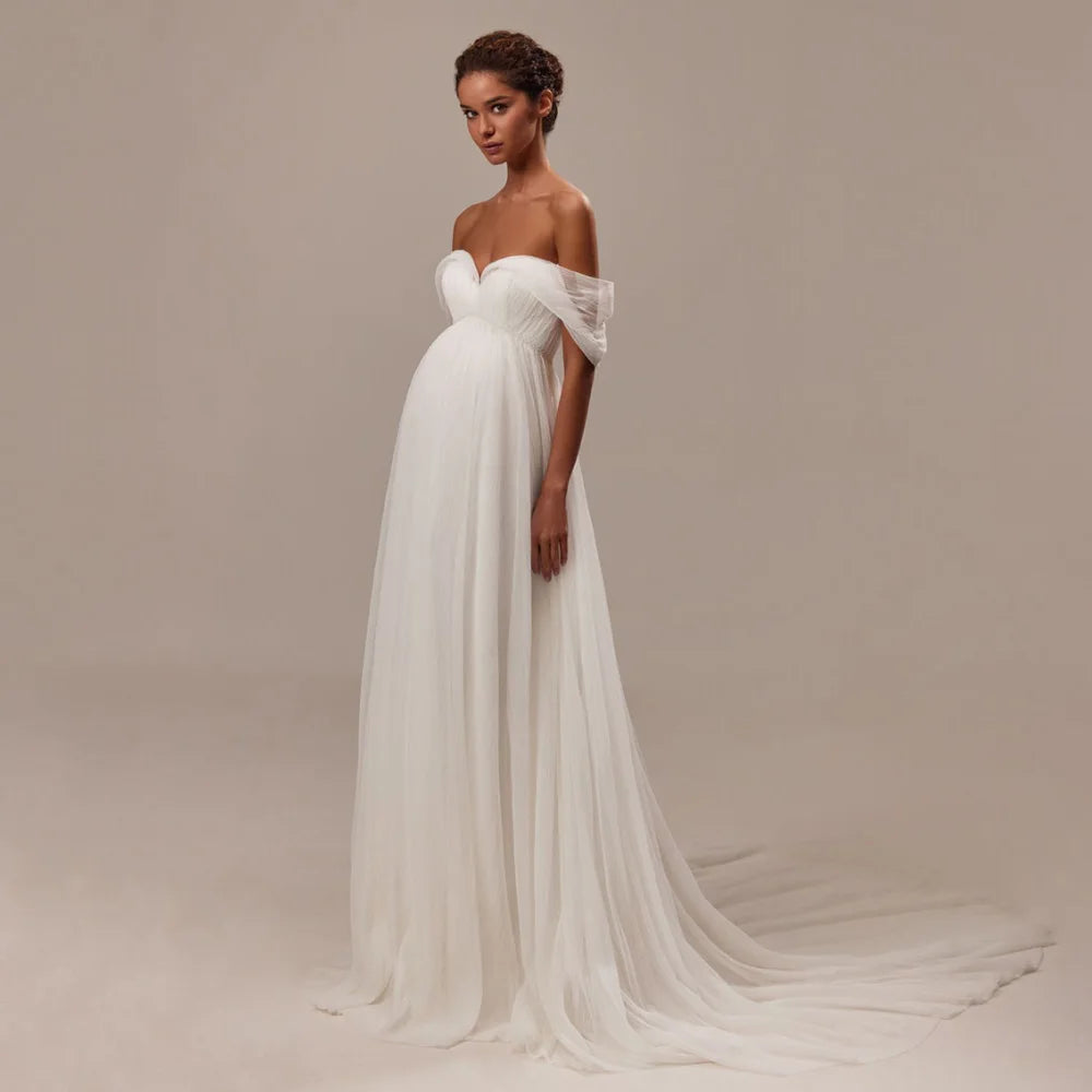 ADLN Empire Wedding Dress for Pregnant Bride Customized Off The Shoulder Sweetheart A Line Africa Bridal Gown Sweep Train