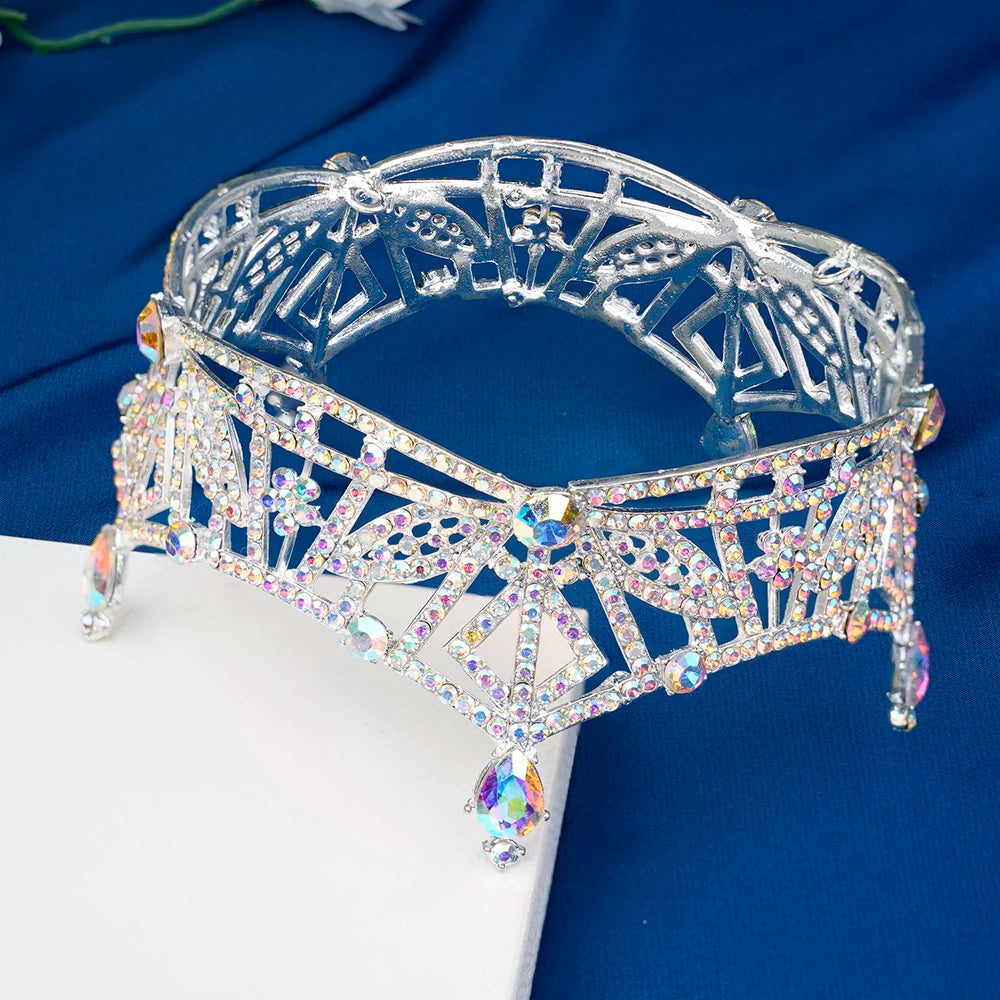 Fashion bride crown wedding headdress princess European and American full ring round retro princess rhinestone large crown crown
