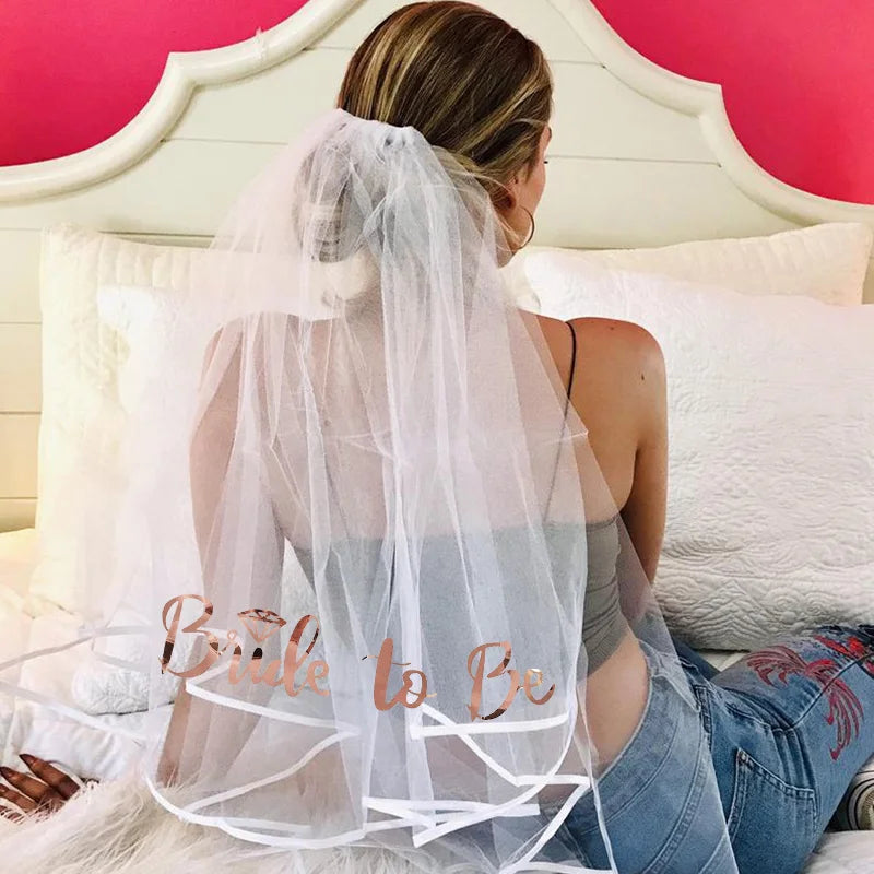 White Short Bridal Wedding Veil Wedding Decorations Bride To Be Sash Bachelorette Party Girl Hen Partys Decor Hair Accessories