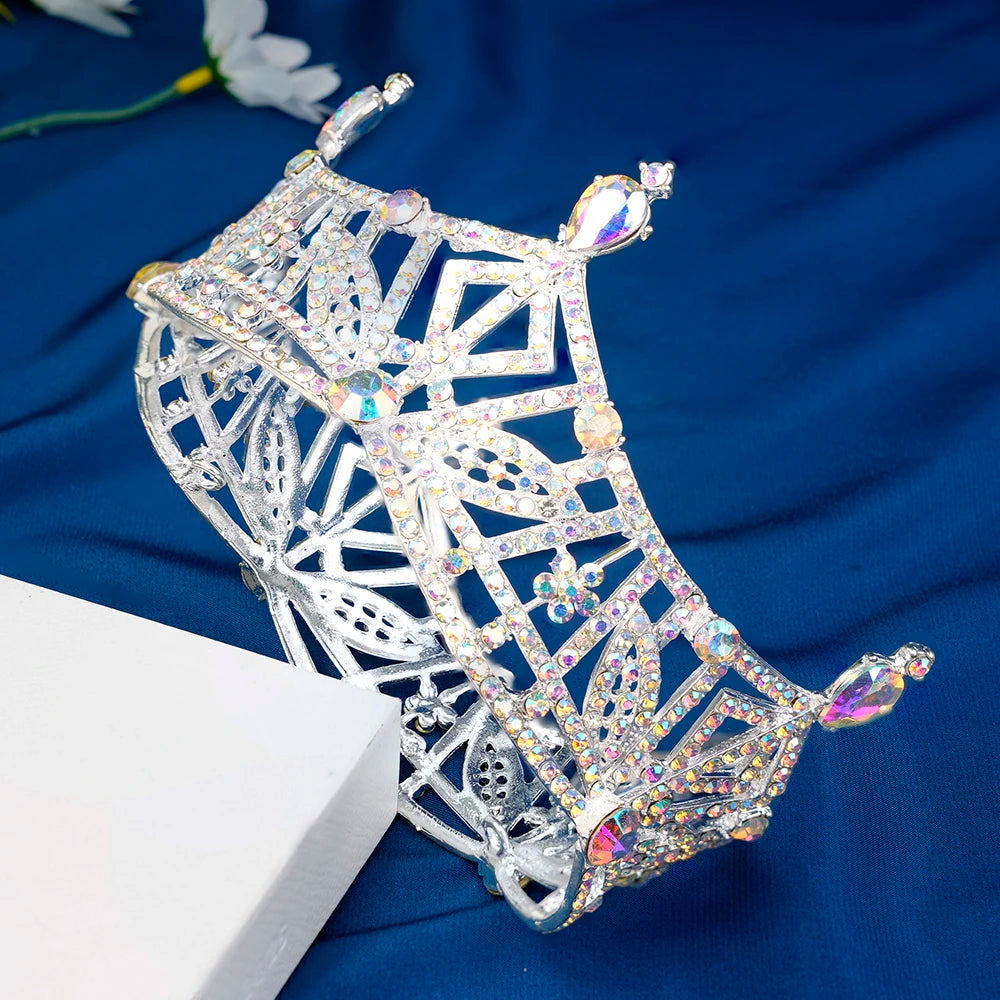 Fashion bride crown wedding headdress princess European and American full ring round retro princess rhinestone large crown crown