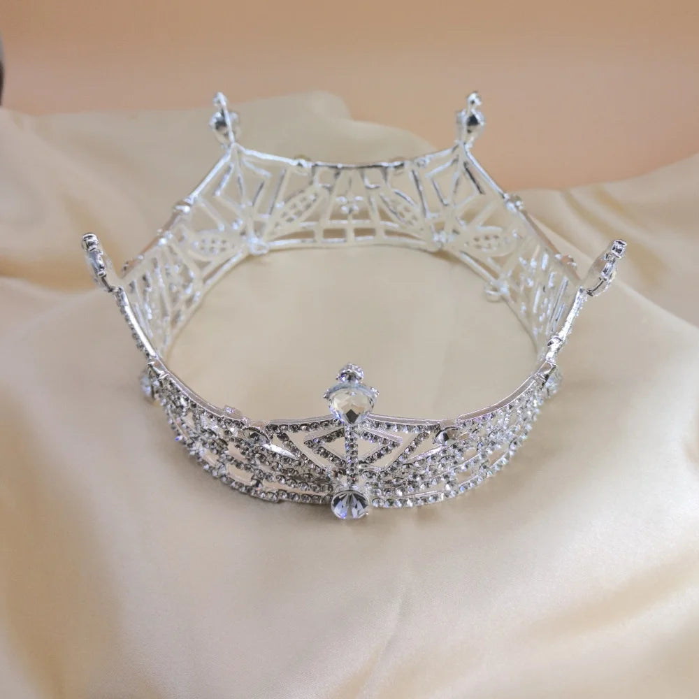 Fashion bride crown wedding headdress princess European and American full ring round retro princess rhinestone large crown crown