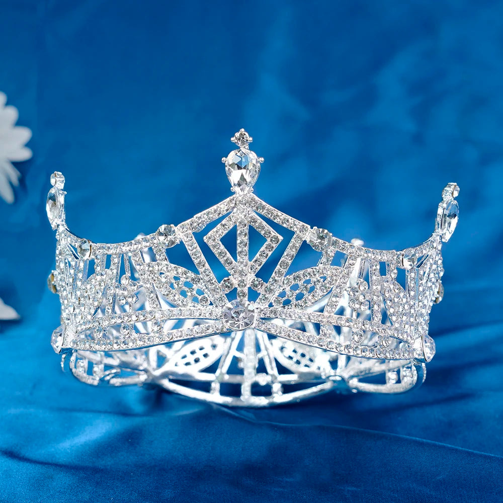 Fashion bride crown wedding headdress princess European and American full ring round retro princess rhinestone large crown crown