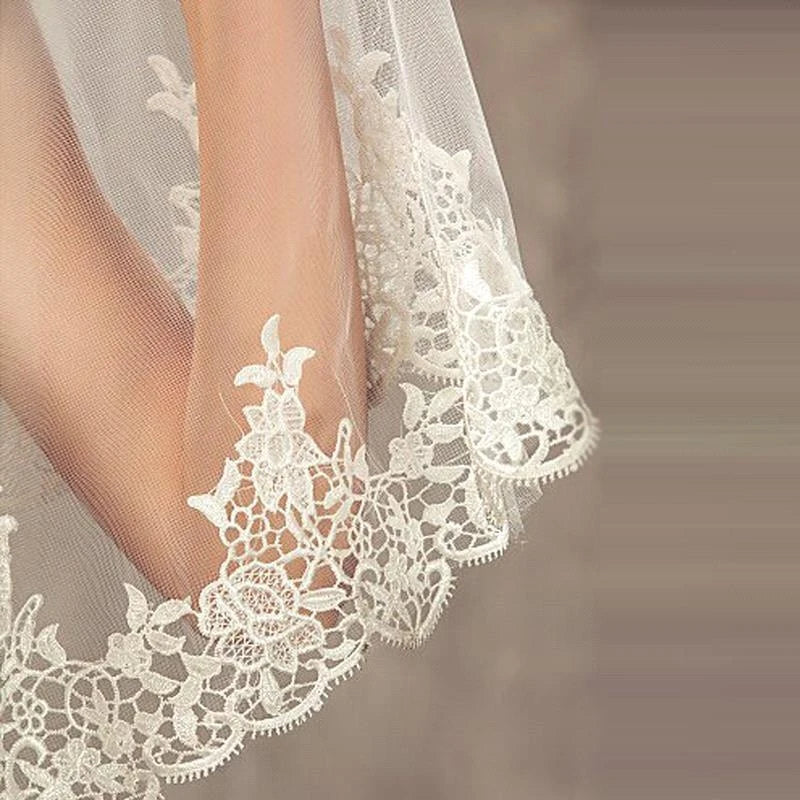 Wedding Veil Lace Edge Long Luxurious Bridal Veil White/ivory Veil With Comb Tulle Cathedral One-layer 3 Meters Bride Accessorie