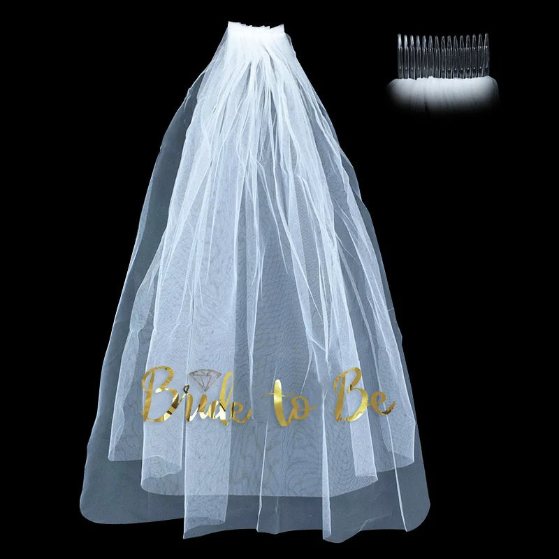 White Short Bridal Wedding Veil Wedding Decorations Bride To Be Sash Bachelorette Party Girl Hen Partys Decor Hair Accessories