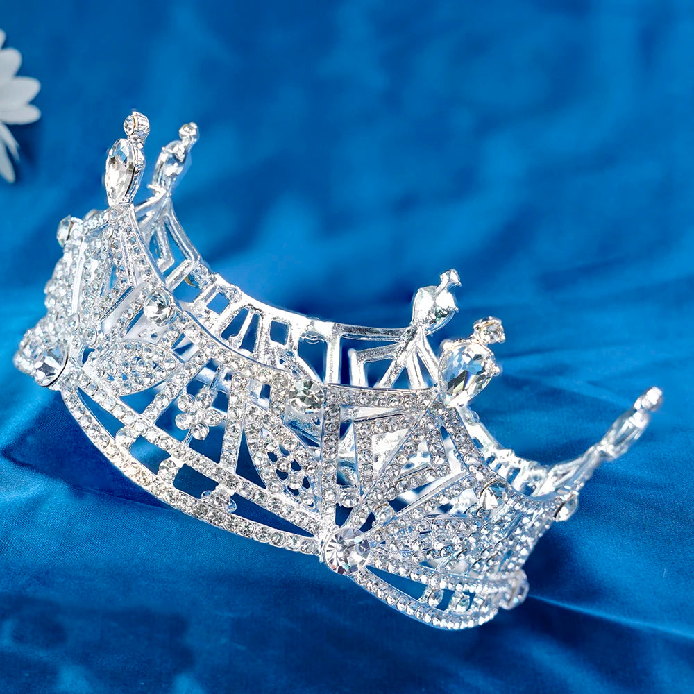 Fashion bride crown wedding headdress princess European and American full ring round retro princess rhinestone large crown crown