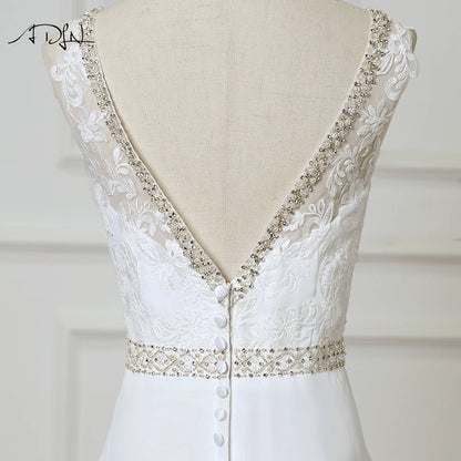 ADLN Beach Wedding Dress vestido de noiva Customized Double V-neck Plus Size Chiffon  Gowns Beaded Bohemian Bridal Dresses