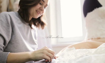 Alonlivn Customize Made Beaded Pearls A-line Wedding Gowns Off Shoulder Boat Neck Appliques Bride Gowns