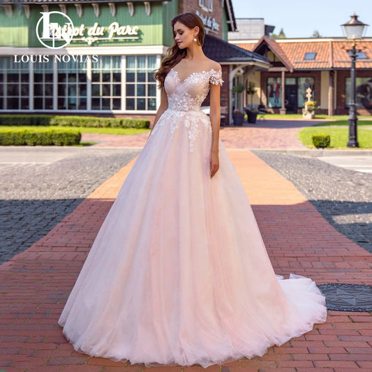 LOUIS NOVIAS A-Line Wedding Dress Elegant Vestidos De Novia Off the Shoulder Beaded Appliques Bride Skirt Sweetheart Bridal Gown