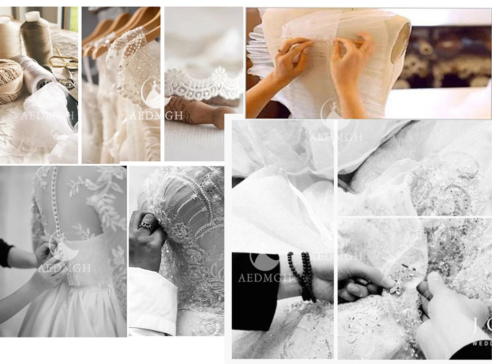Aedmgh A-Line Delicate Wedding Dresses For Women Scalloped Vestido De Novia Lace Beaded Sequined Flowers Custom Made Bridal Gown