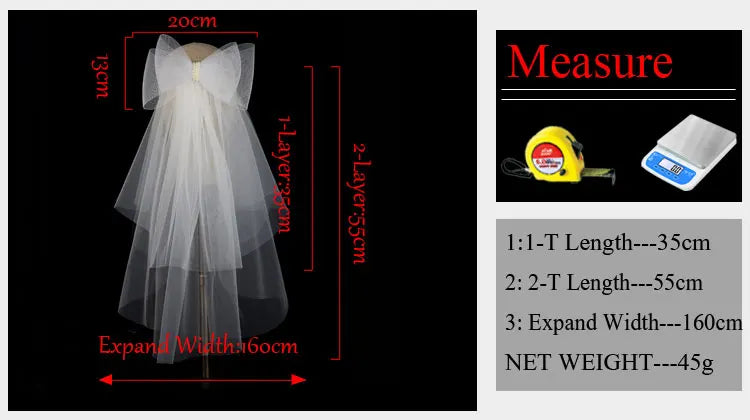 V302 White Bridal Veil with a bow Pearls Bows Multi-Layer Semi-Transparent Tulle Shoulder Length Brides Veil with Hair Comb
