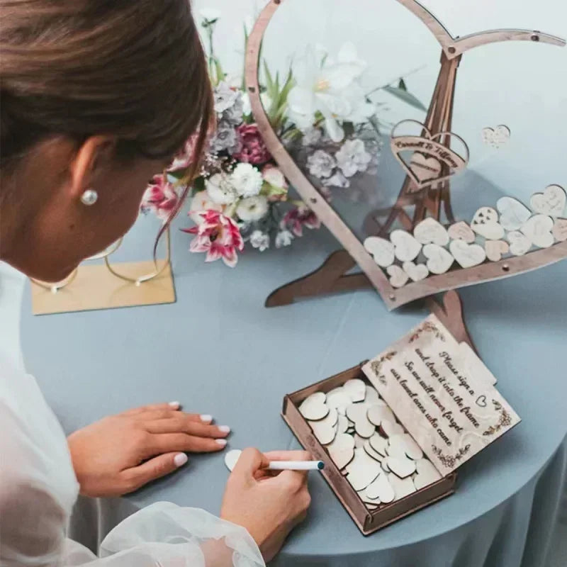 Wedding Guest Book Heart Shape Wooden Guest Drop Box Guest Message Delivery Boxes Birthday Wedding Party Decoration Ornament