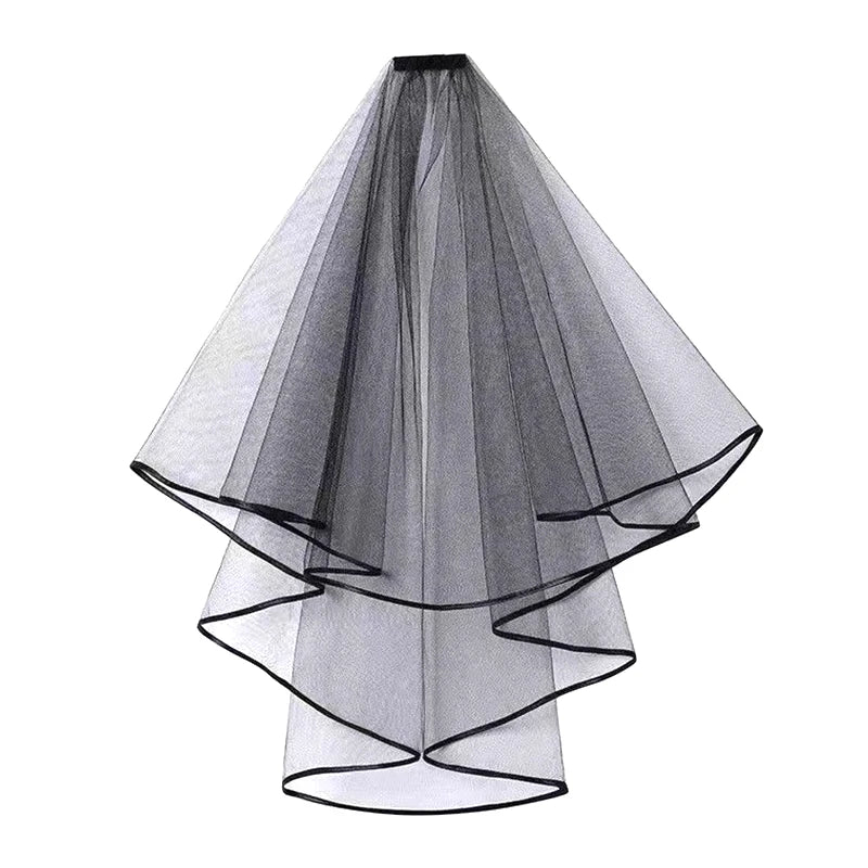 Wedding Bridal Head Veils Black Vintage Double-Layer Gauze Mesh Lace Veil Women's Girls Party Headwear Accessories Photos Props