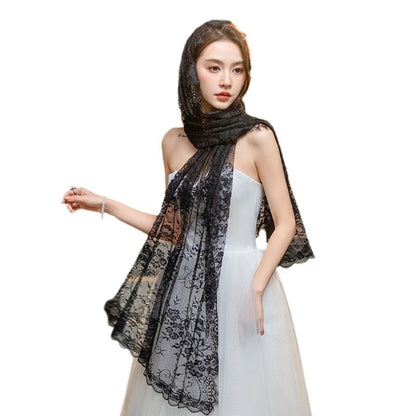 Muslims Lace Wedding Veils Church Mantilla Wedding Bride Head Covering Veils for Women Black and Gold