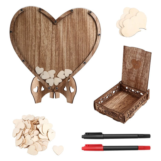 New-Wedding Guestbook Heart-Shaped Bracket Pastoral Wedding Storage Box Birthday Message Wedding Sign-In Table