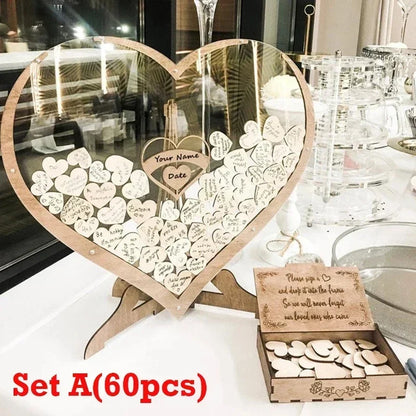 Wedding Guest Book Heart Shape Wooden Guest Drop Box Guest Message Delivery Boxes Birthday Wedding Party Decoration Ornament