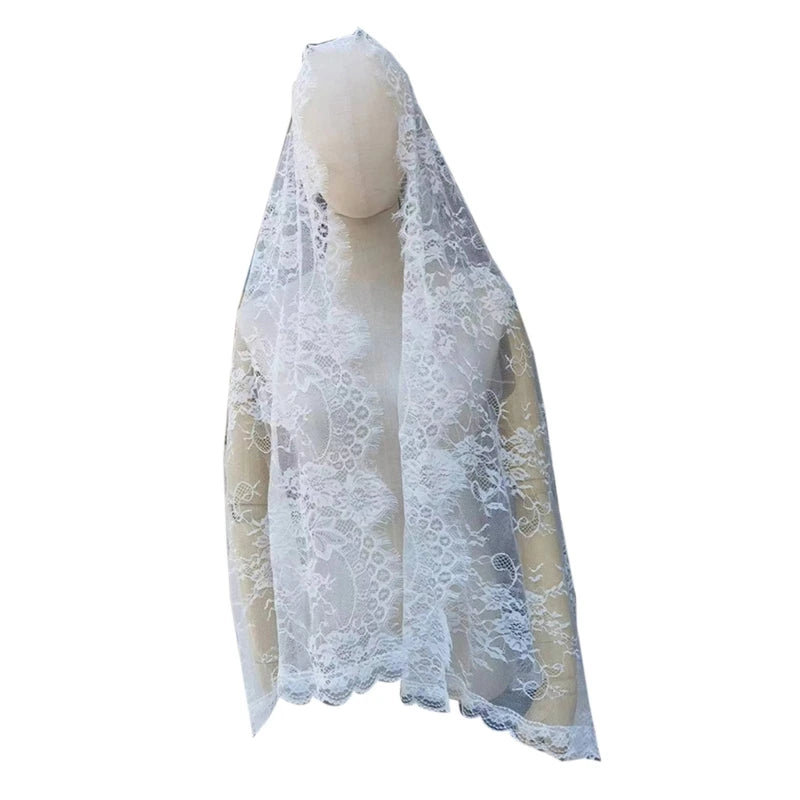 Muslims Lace Wedding Veils Church Mantilla Wedding Bride Head Covering Veils for Women Black and Gold