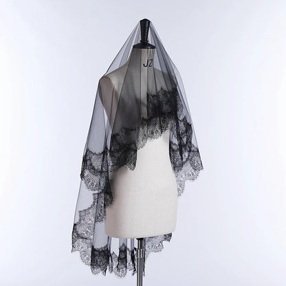 New Arrival Bride Veils One-Layer Women Girl Black Mantilla Wedding Veil Lace Trim Halloween Cosplay Costume Bride Boda 2025