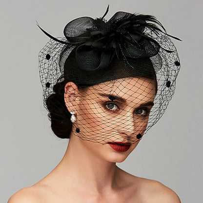 Bride Headwear hat Veil Wedding Hair Accessories Flowers Feather Mesh Veil Face Cover Multi Colors Korea Japan Black White