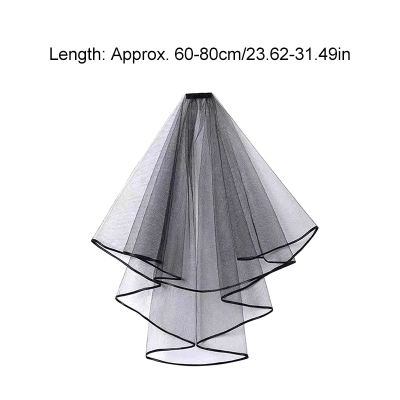 Wedding Bridal Head Veils Black Vintage Double-Layer Gauze Mesh Lace Veil Women's Girls Party Headwear Accessories Photos Props