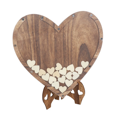 Wedding Guest Book Wooden 88pcs Heart-shaped Bracket Pastoral Wedding Storage Box Birthday Message Carving Carbonized Wood