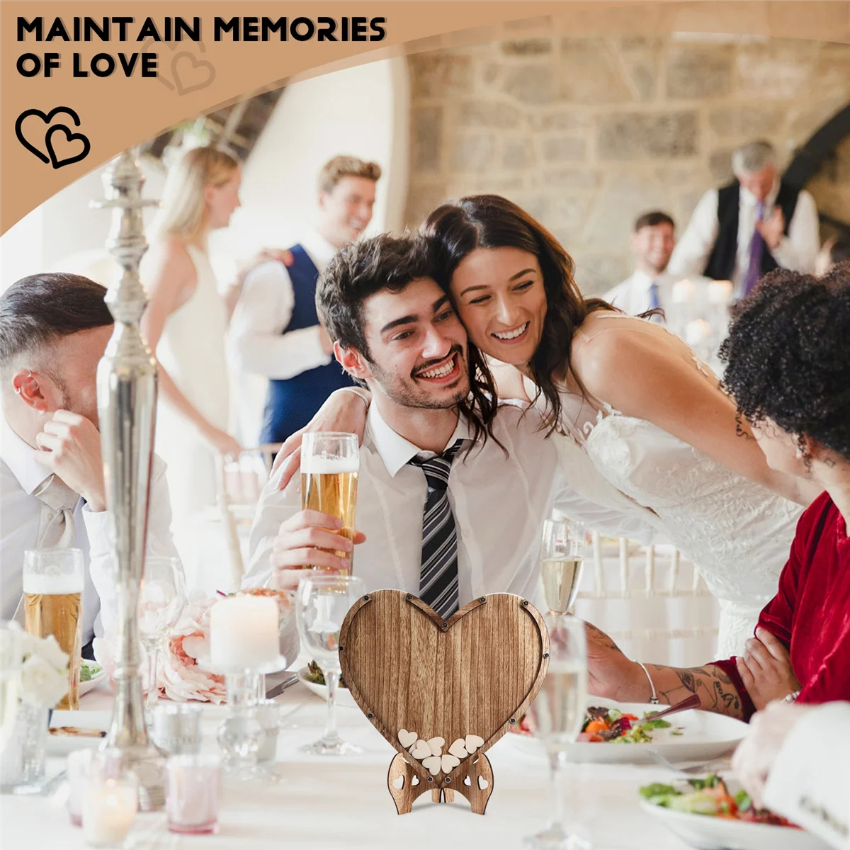 【Hot&Price】Wedding Guestbook Heart-Shaped Bracket Pastoral Wedding Storage Box Birthday Message Wedding Sign-in Table