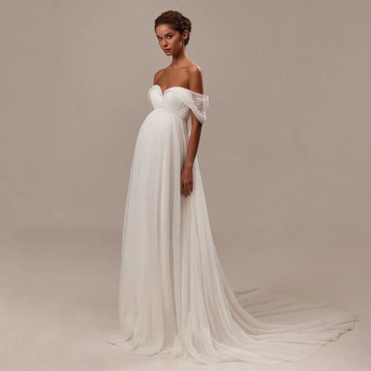ADLN Empire Wedding Dress for Pregnant Bride Customized Off The Shoulder Sweetheart A Line Africa Bridal Gown Sweep Train
