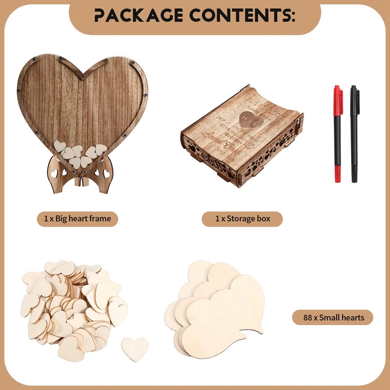 New-Wedding Guestbook Heart-Shaped Bracket Pastoral Wedding Storage Box Birthday Message Wedding Sign-In Table