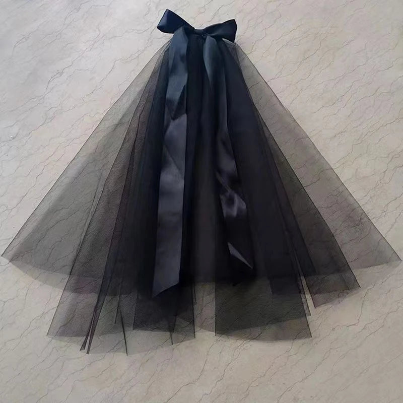 Wedding Bridal Head Veils Black Vintage Double-Layer Gauze Mesh Lace Veil Women's Girls Party Headwear Accessories Photos Props