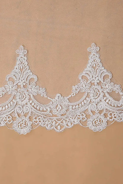 BABYONLINE 3mx1.5m Long Flower Lace Edged Appliques Veil with Comb 1 Tier Veil Cathedral Length Weding Bride Accessories