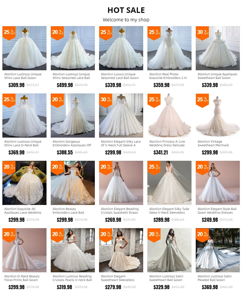 Alonlivn Customize Made Beaded Pearls A-line Wedding Gowns Off Shoulder Boat Neck Appliques Bride Gowns
