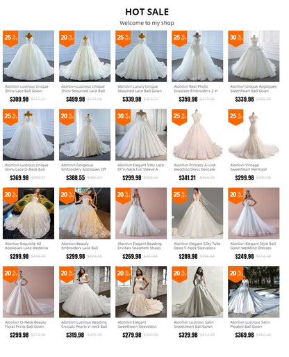 Alonlivn Customize Made Beaded Pearls A-line Wedding Gowns Off Shoulder Boat Neck Appliques Bride Gowns