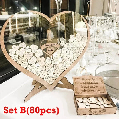 Wedding Guest Book Heart Shape Wooden Guest Drop Box Guest Message Delivery Boxes Birthday Wedding Party Decoration Ornament