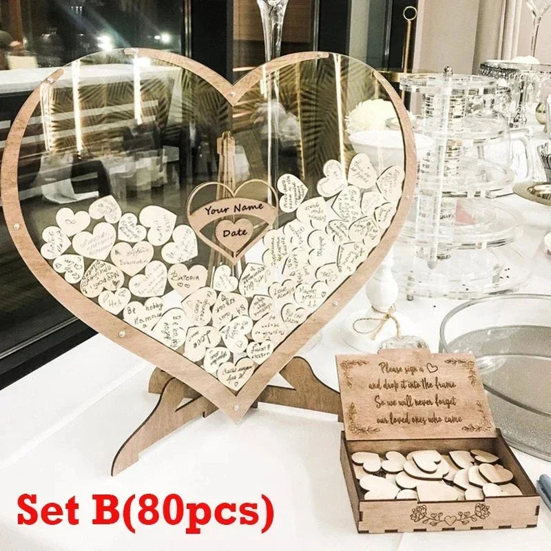 Wedding Guest Book Heart Shape Wooden Guest Drop Box Guest Message Delivery Boxes Birthday Wedding Party Decoration Ornament