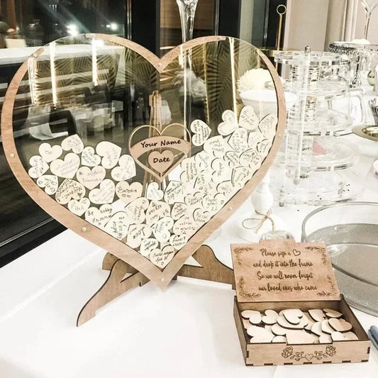 Wedding Guest Book Heart Shape Wooden Guest Drop Box Guest Message Delivery Boxes Birthday Wedding Party Decoration Ornament