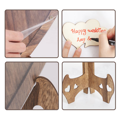 Wedding Guest Book Wooden 88pcs Heart-shaped Bracket Pastoral Wedding Storage Box Birthday Message Carving Carbonized Wood