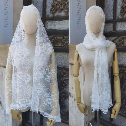 Muslims Lace Wedding Veils Church Mantilla Wedding Bride Head Covering Veils for Women Black and Gold