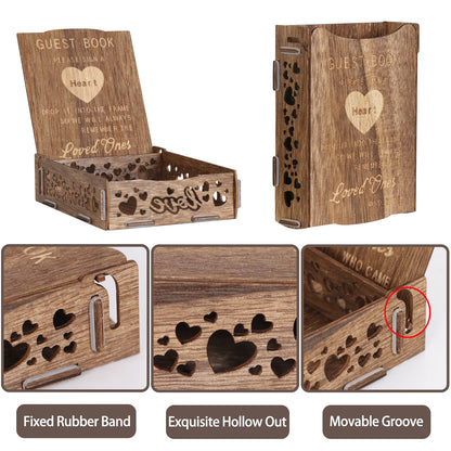 Wedding Guest Book Wooden 88pcs Heart-shaped Bracket Pastoral Wedding Storage Box Birthday Message Carving Carbonized Wood