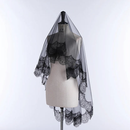 New Arrival Bride Veils One-Layer Women Girl Black Mantilla Wedding Veil Lace Trim Halloween Cosplay Costume Bride Boda 2025
