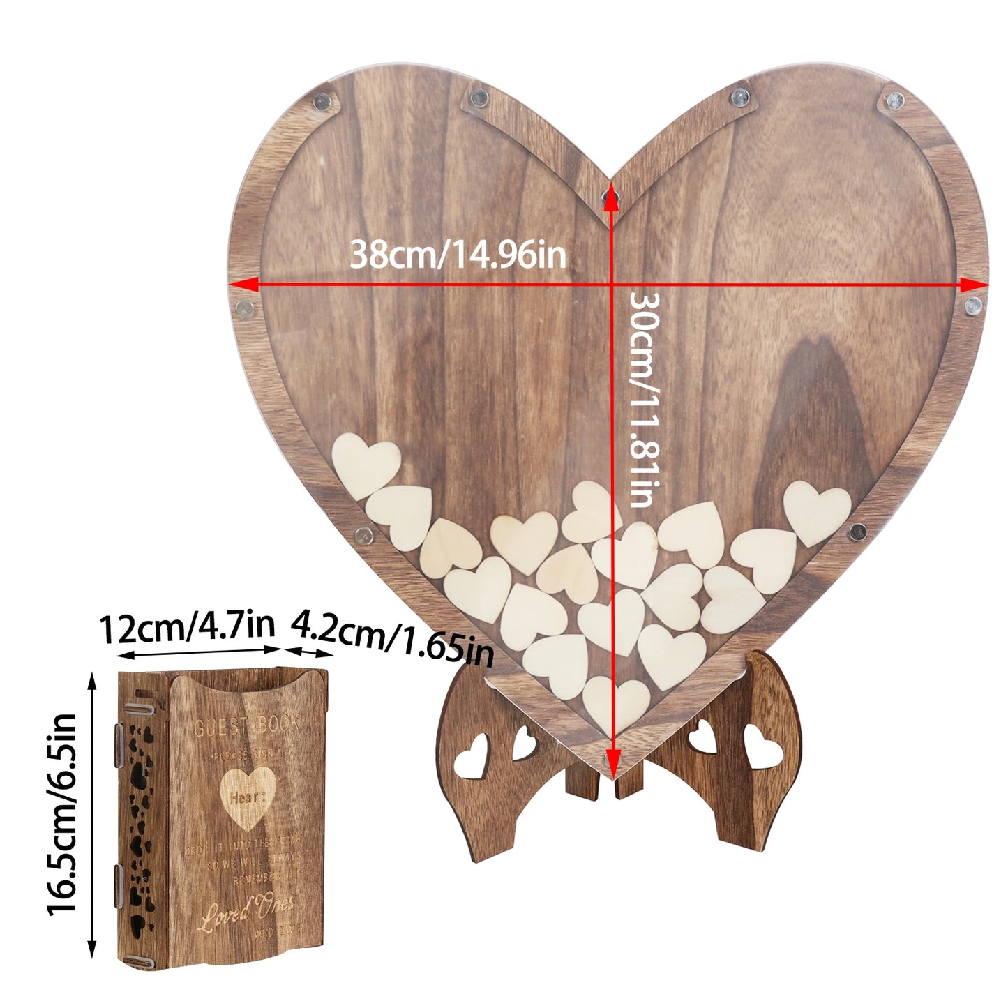 Wedding Guest Book Wooden 88pcs Heart-shaped Bracket Pastoral Wedding Storage Box Birthday Message Carving Carbonized Wood