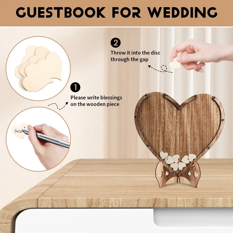 New-Wedding Guestbook Heart-Shaped Bracket Pastoral Wedding Storage Box Birthday Message Wedding Sign-In Table