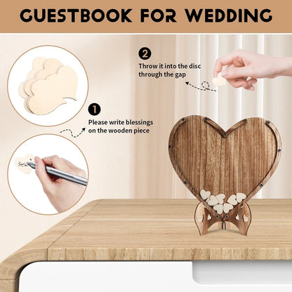 New-Wedding Guestbook Heart-Shaped Bracket Pastoral Wedding Storage Box Birthday Message Wedding Sign-In Table