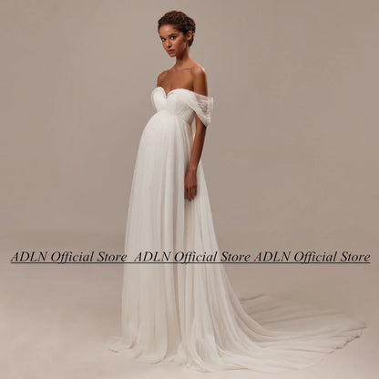 ADLN Empire Wedding Dress for Pregnant Bride Customized Off The Shoulder Sweetheart A Line Africa Bridal Gown Sweep Train