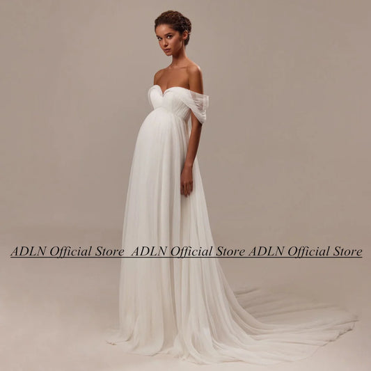 ADLN Empire Wedding Dress for Pregnant Bride Customized Off The Shoulder Sweetheart A Line Africa Bridal Gown Sweep Train